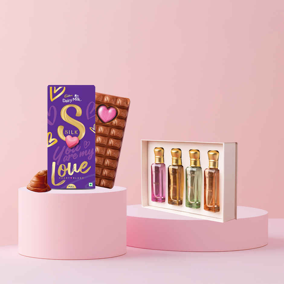 Cadbury Dairy Milk Silk Heart Blush Chocolate Bar Valentines Gift Pack(250gms) & Carlton London Gift Set - Fantasy Collection(80ml) Combo