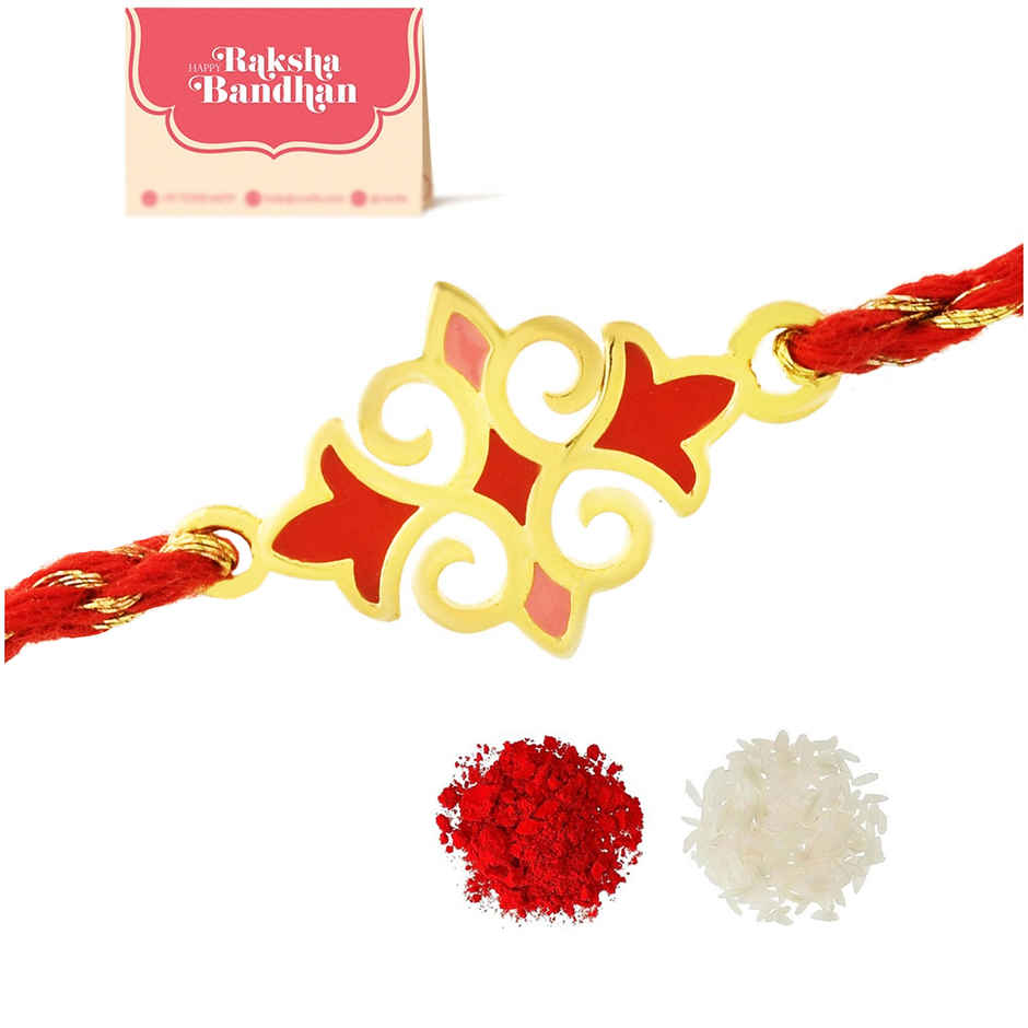 Voylla Sterling Silver Red Gold Plated Floral Thread Rakhi | Voylla Rakhi Combo