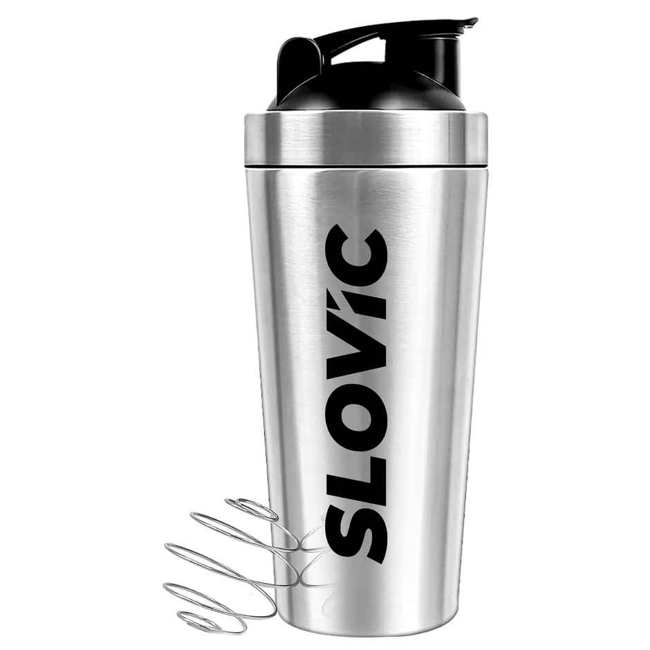 Slovic 750ml Stainless Steel Shaker Bottle for Gym with Leakproof Lid & Blender Ball | 100% BPA Free