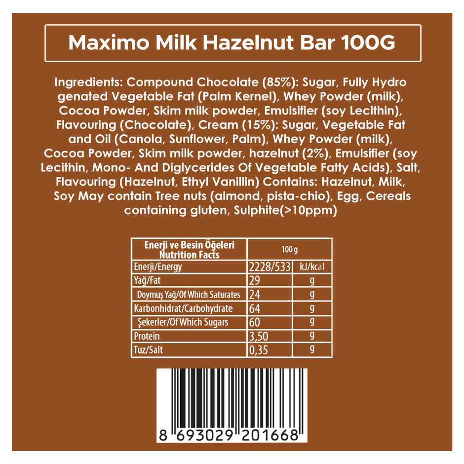 Elvan Maximo Hazelnut chocolate Bar