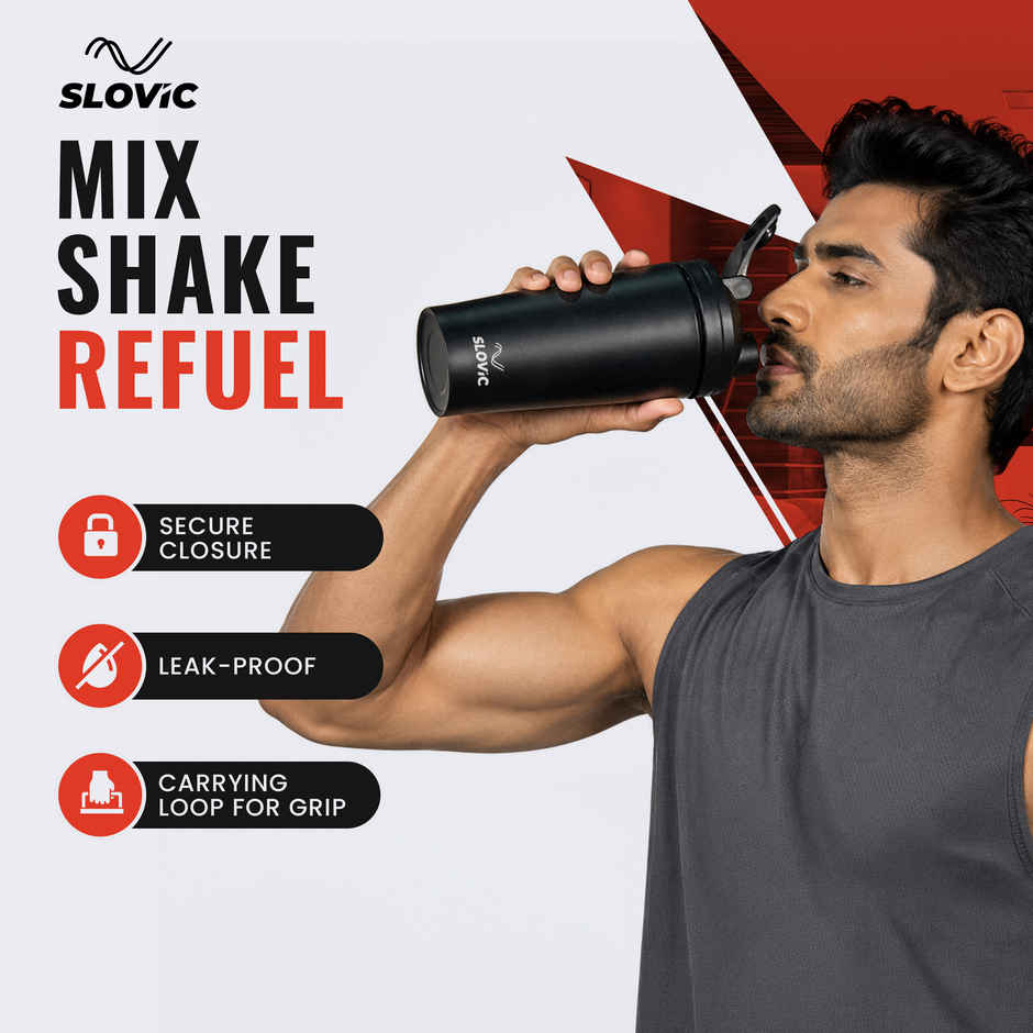 Slovic 750 ml Stainless Steel Shaker Water Bottle for Gym & Daily Use | Odour-free & Leakproof | Black