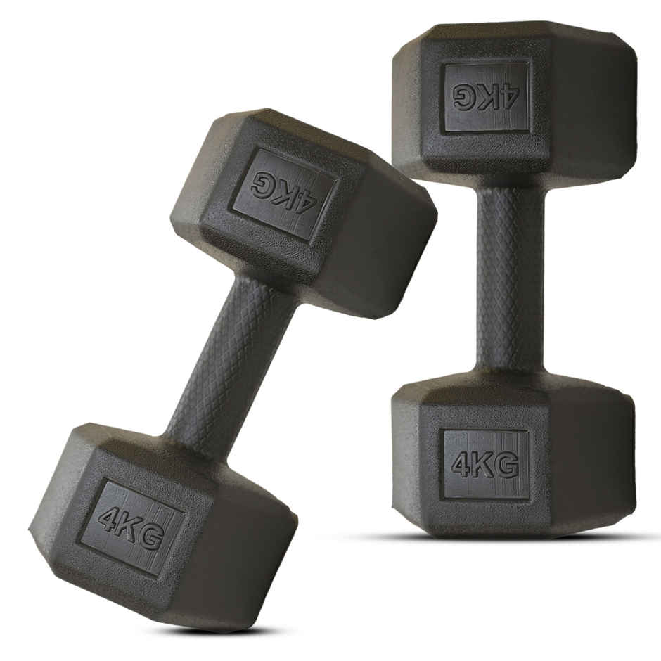 Slovic PVC Dumbbell Set (4 kg X 2) | Black | for Weightlifting & Home Gym | Non-Slip Coated Handle