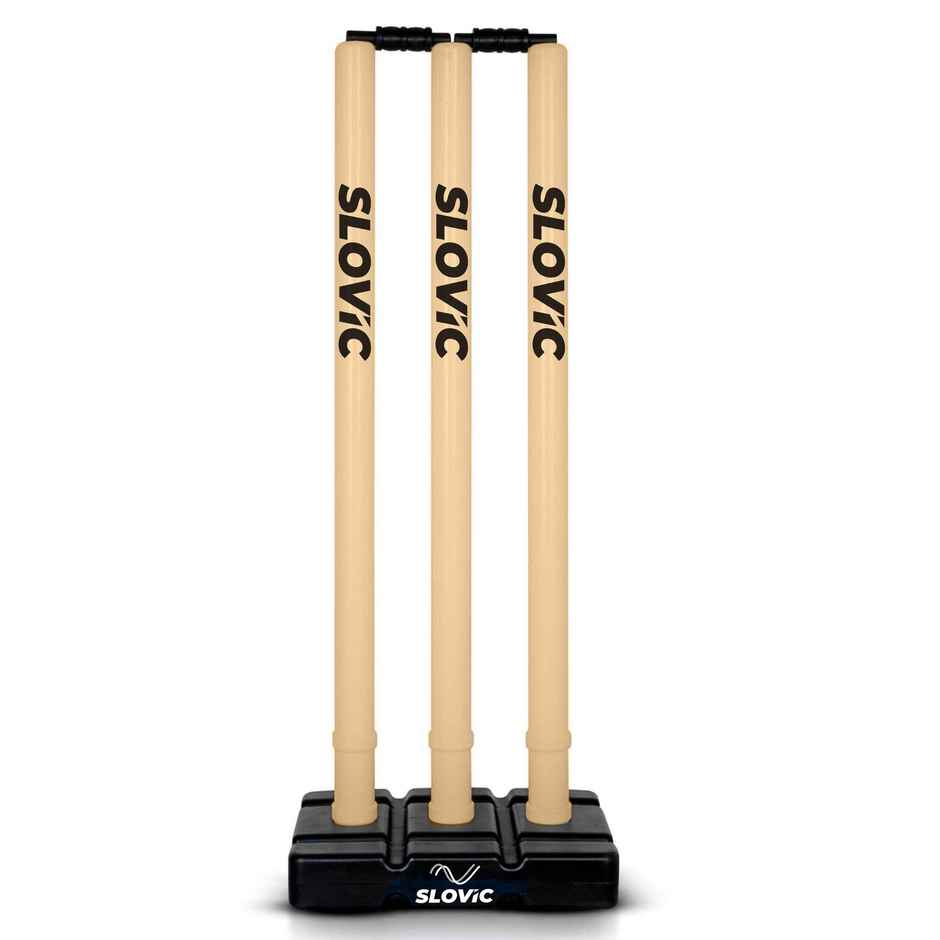 Slovic Durable Plastic Cricket Stump Set along with Bails & Stand | Ideal for Match Practice