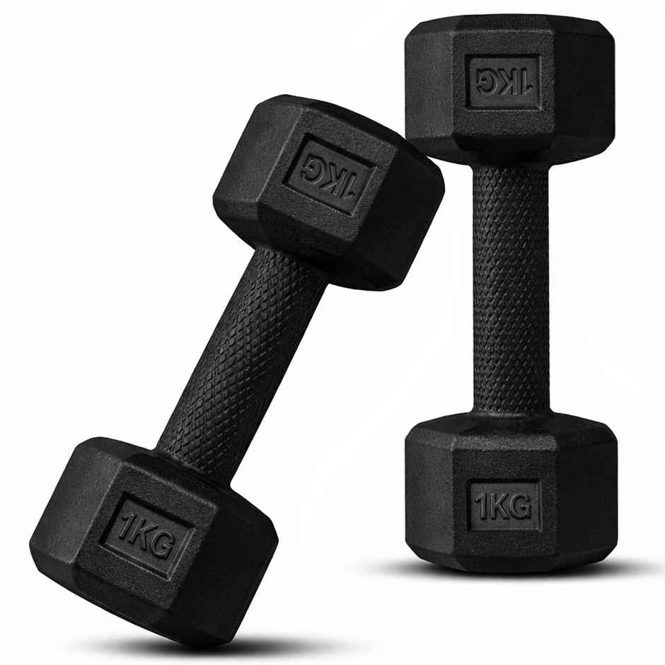 Slovic PVC Dumbbell Set (1 kg x 2) | Black | for Weightlifting & Home Gym | Non-Slip Coated Handle