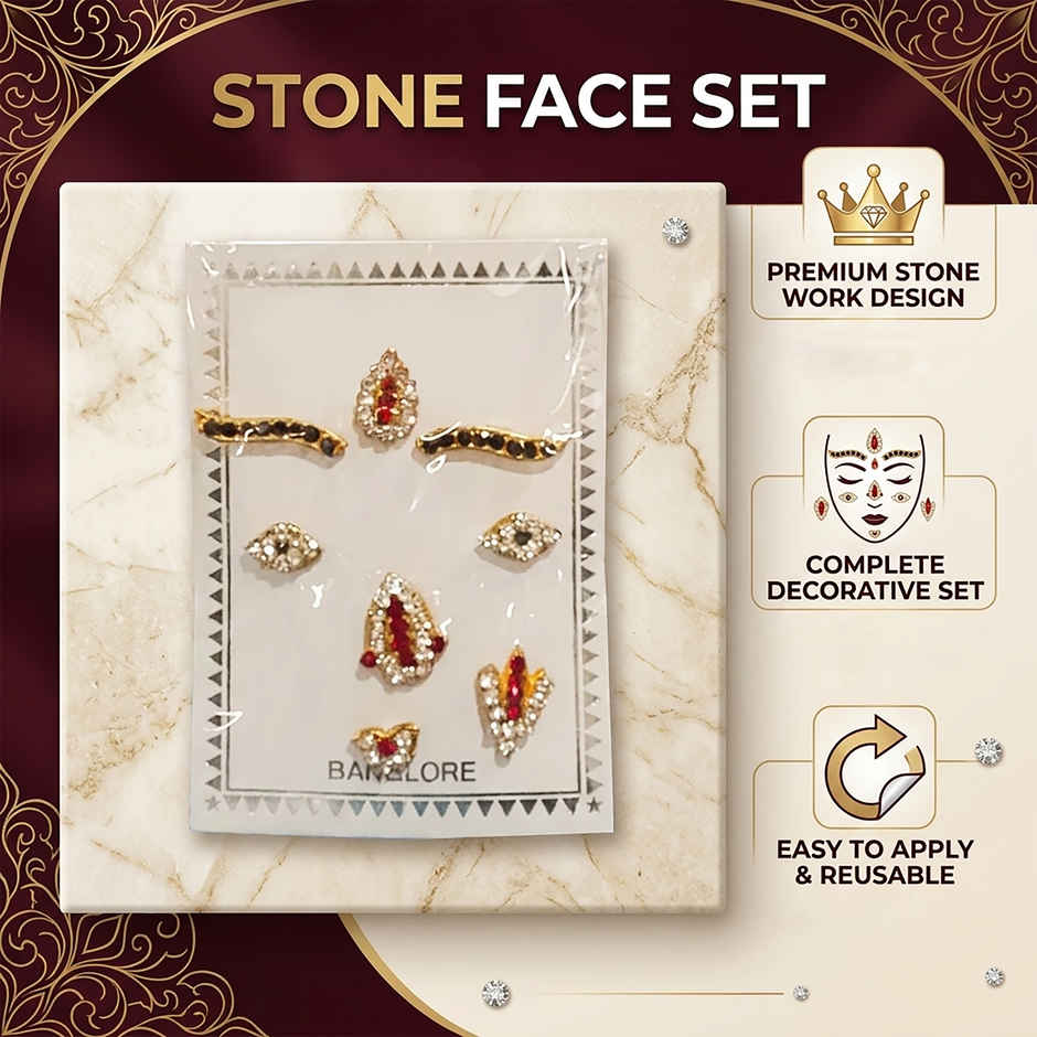 Kalash & Lakshmi Face Decoration | Stone Face Set | Premium Stone Work | Reusable Idol Alankaram | Svasti