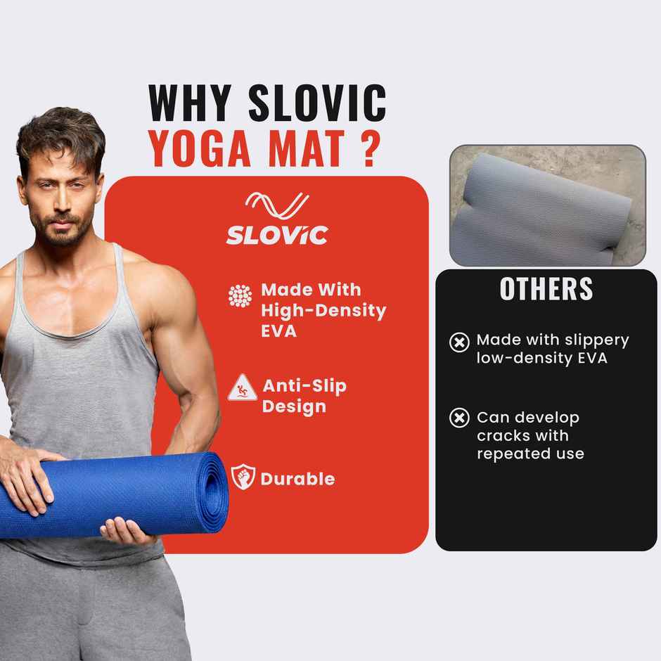 Slovic 4mm Anti-Slip EVA Yoga Mat with Carry Strap | Ideal for Indoor & Outdoor Use | Blue