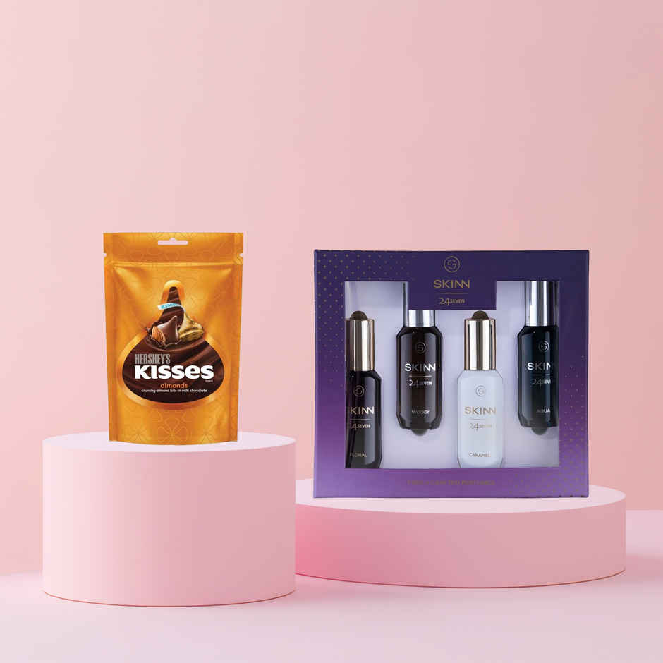 Hershey'S Kisses Almonds Chocolate Share Bag(100gms) & Skinn 24Seven Gift Pack Edp Perfume For Men & Women(80ml) Combo