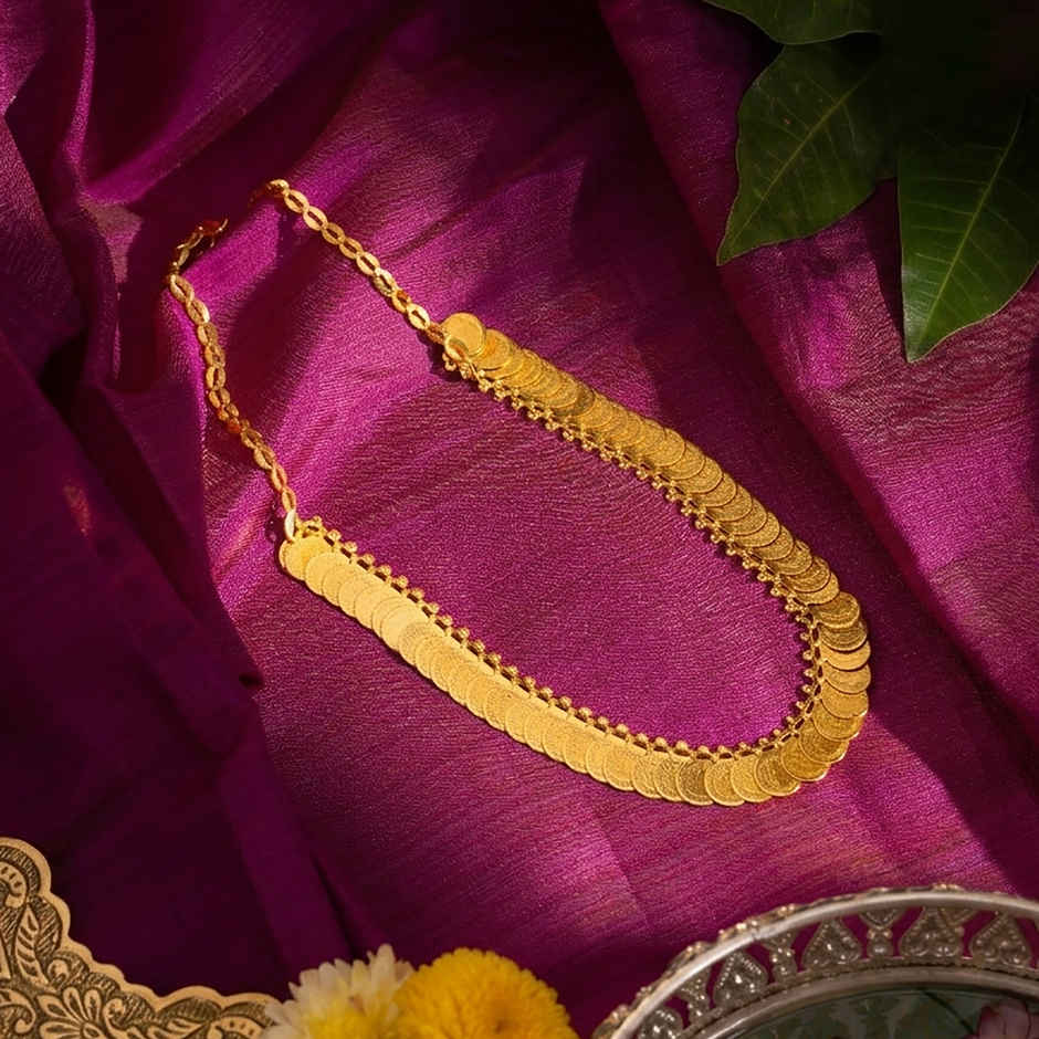 Kasumala Coin Chain | 50 Coins | Brass Gold-Plated | Lakshmi Deity Decoration | Svasti