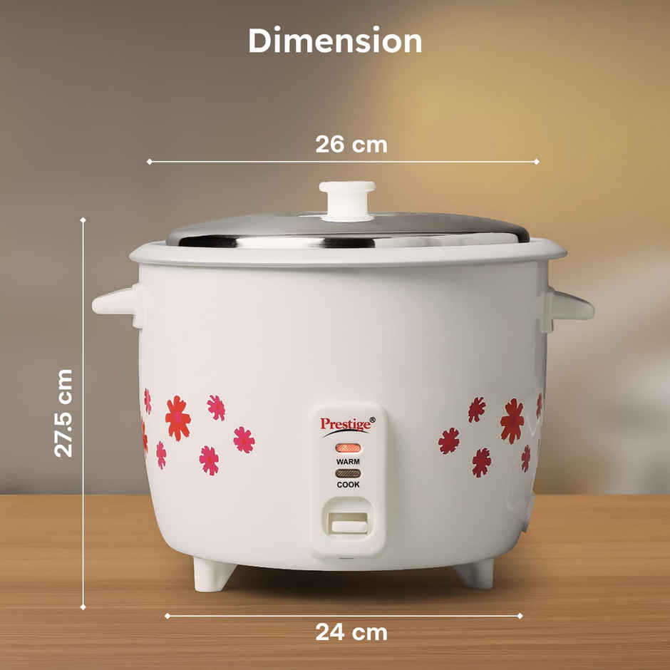 Prestige 1.8 Litres 700 Watts Electric Rice Cooker (Prwo 1.8L),2 Aluminium Cooking Pans-Grey/White