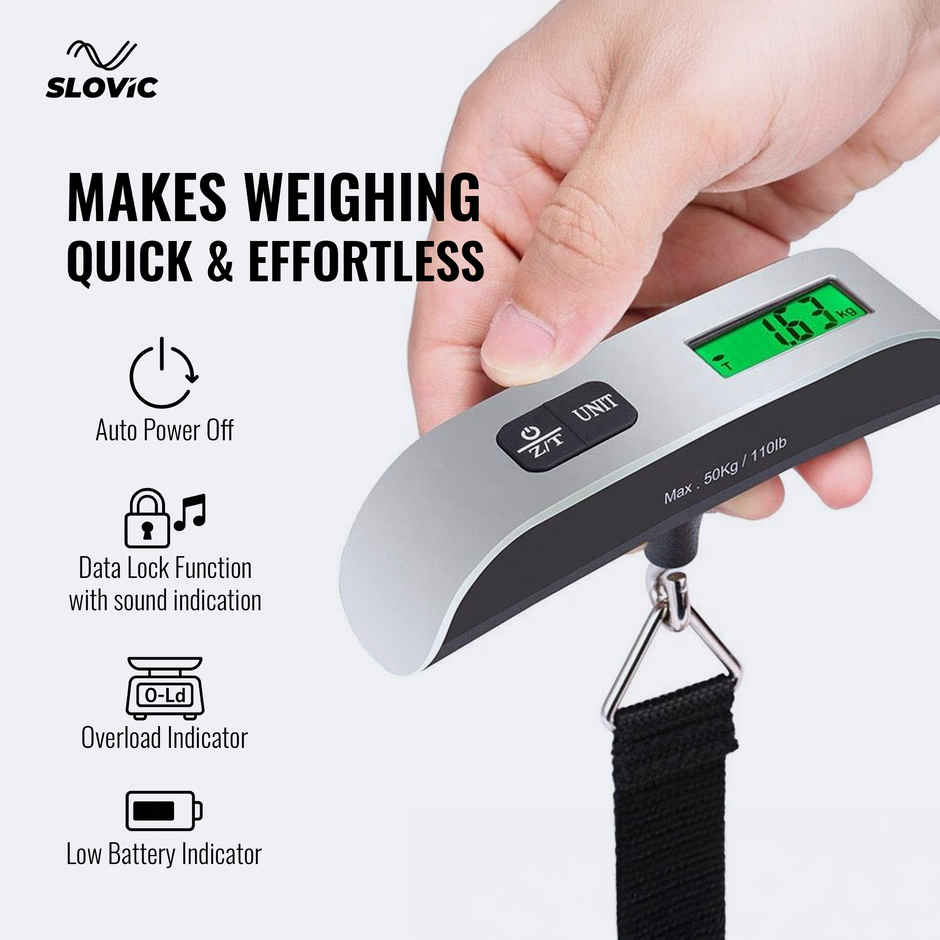 Slovic Digital Luggage Scale with LCD Indicator | Black & Silver - Capacity 50 kg