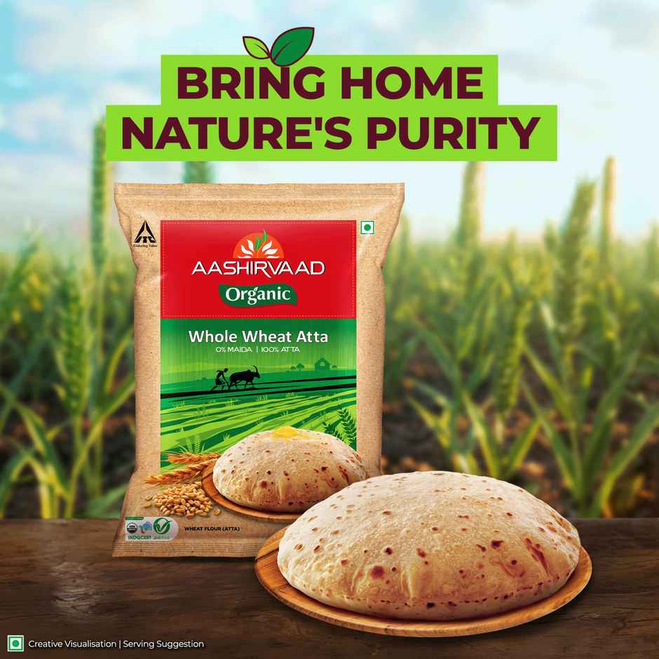 Aashirvaad Organic 100% Organic Whole Wheat Atta, 0% Maida
