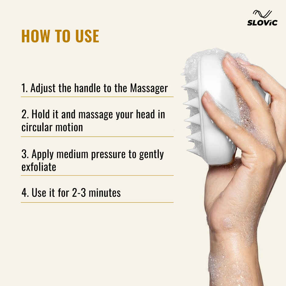 Slovic Manual Head & Scalp Massager with Soft Silicone Bristles | Relaxation | White