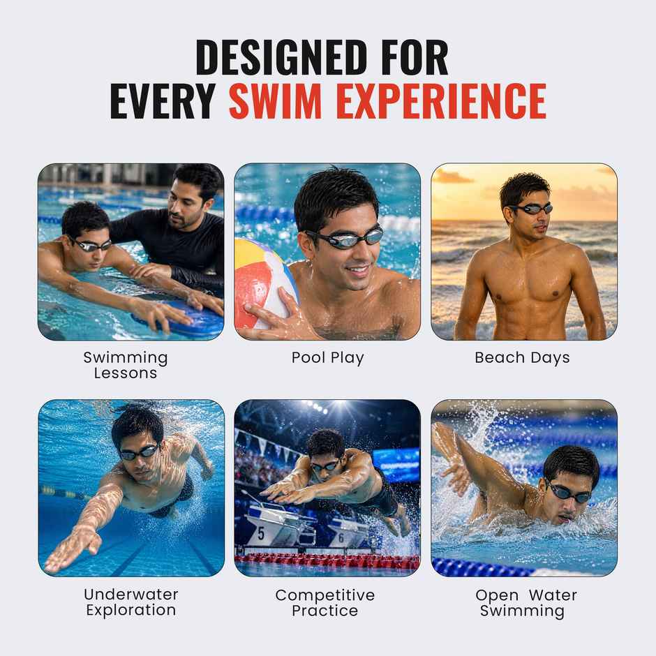 Slovic Premium Swimming Goggles with UV Protection, Ear Plugs & Push Button Adjust