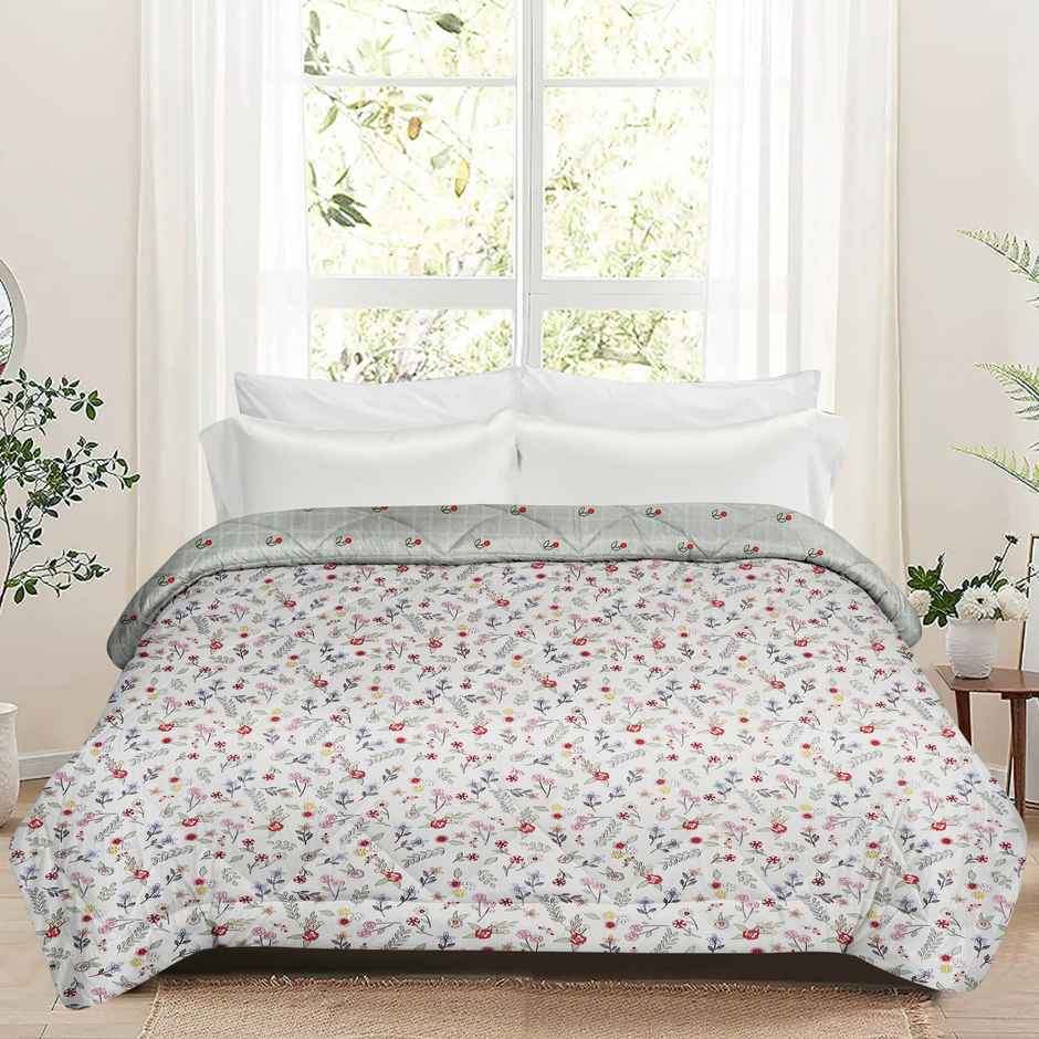Dream Living Comforter Printed Reversible Double Bed Satin Finish Micropeach Super Soft 220 x 240 cm | Cream