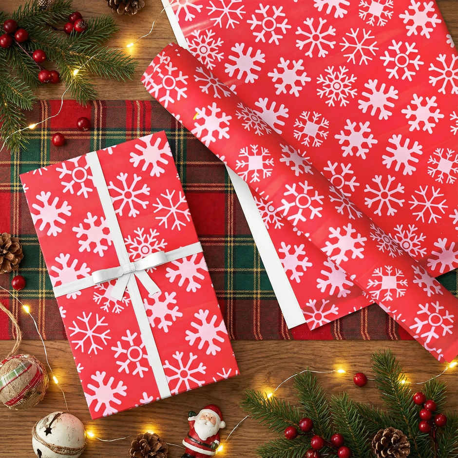 Snowflakes Red Wrapping Paper | Mad Over Print