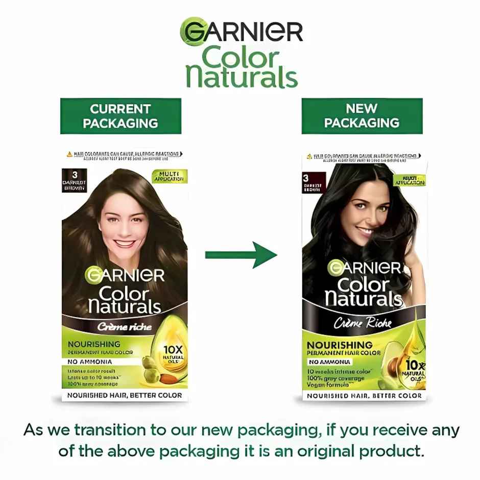 Garnier Color Naturals Long-Lasting Creme Hair Color | Darkest Brown - Shade 3 Combo