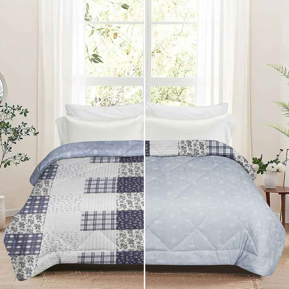 Dream Living Royal | Comforter Printed Reversible Double Bed Satin Finish Super Soft 220 x 240 cm | Sky Blue