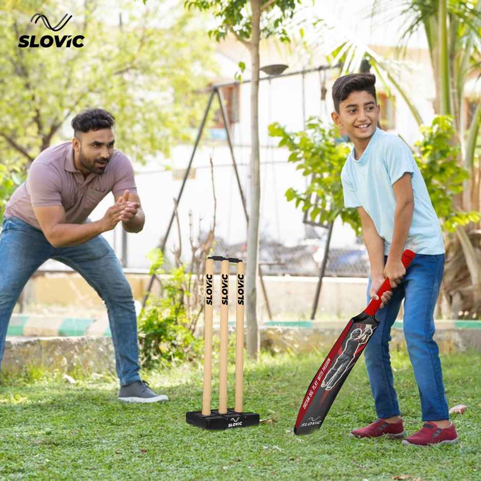 Slovic Lightweight Plastic Tennis Ball Cricket Bat with Soft Grip, Full Size, Black & Red