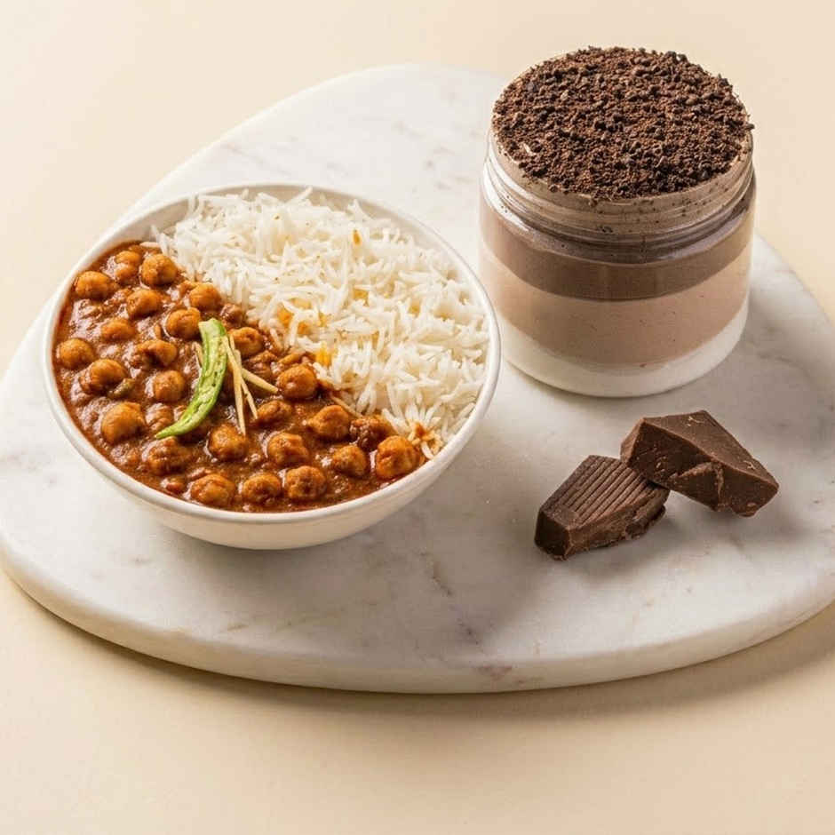 Chole & Rice + Chocolate Mousse