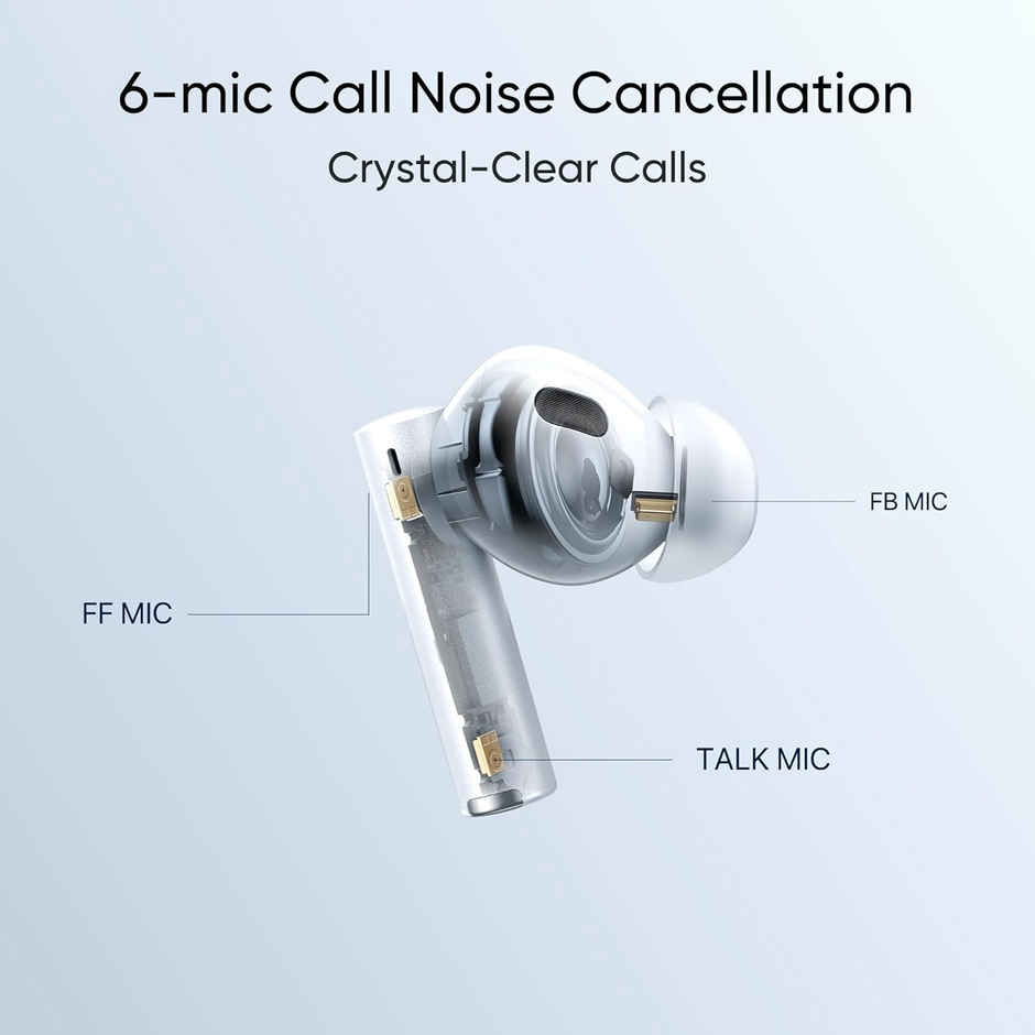 realme in Ear Buds Air 6 Pro with Dual Drivers(11Mm+6Mmtweeter),40 Hours Play Time,Fast Charge,50 Db ANC,Lhdc 5.0,55Ms Low Latency, Spatial Audio,Ip55 Dust&Water Resistant,Bt V5.3(Silver Blue)