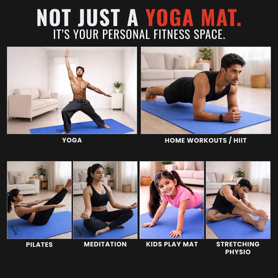Slovic 4mm Anti-Slip EVA Yoga Mat with Carry Strap | Ideal for Indoor & Outdoor Use | Blue