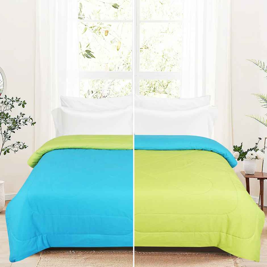 Dream Living Uphar Comforter Solid Reversible Double Bed Cotton Rich Super Soft 220 x 240 cm | Blue & Green