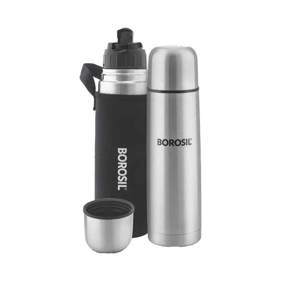 Borosil Stainless Steel Hydra Thermo Vacuum Insulated Flask Water Bottle | 500 ml | Black