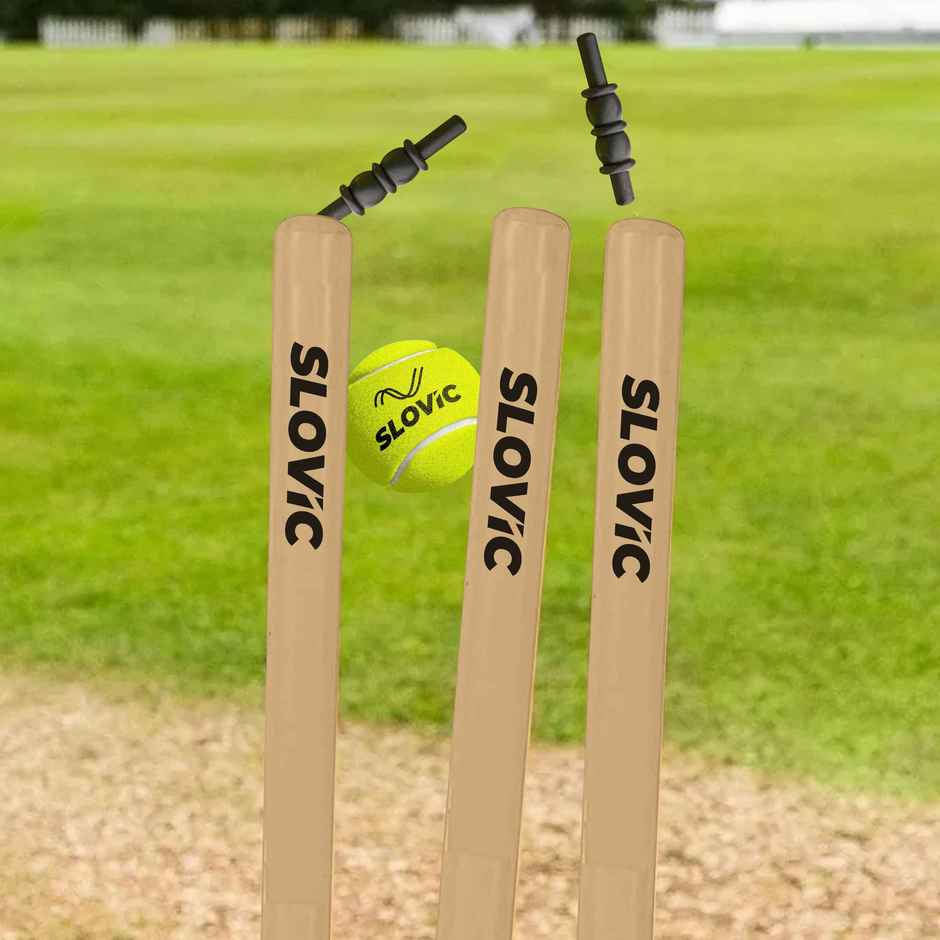Slovic Durable Plastic Cricket Stump Set along with Bails & Stand | Ideal for Match Practice