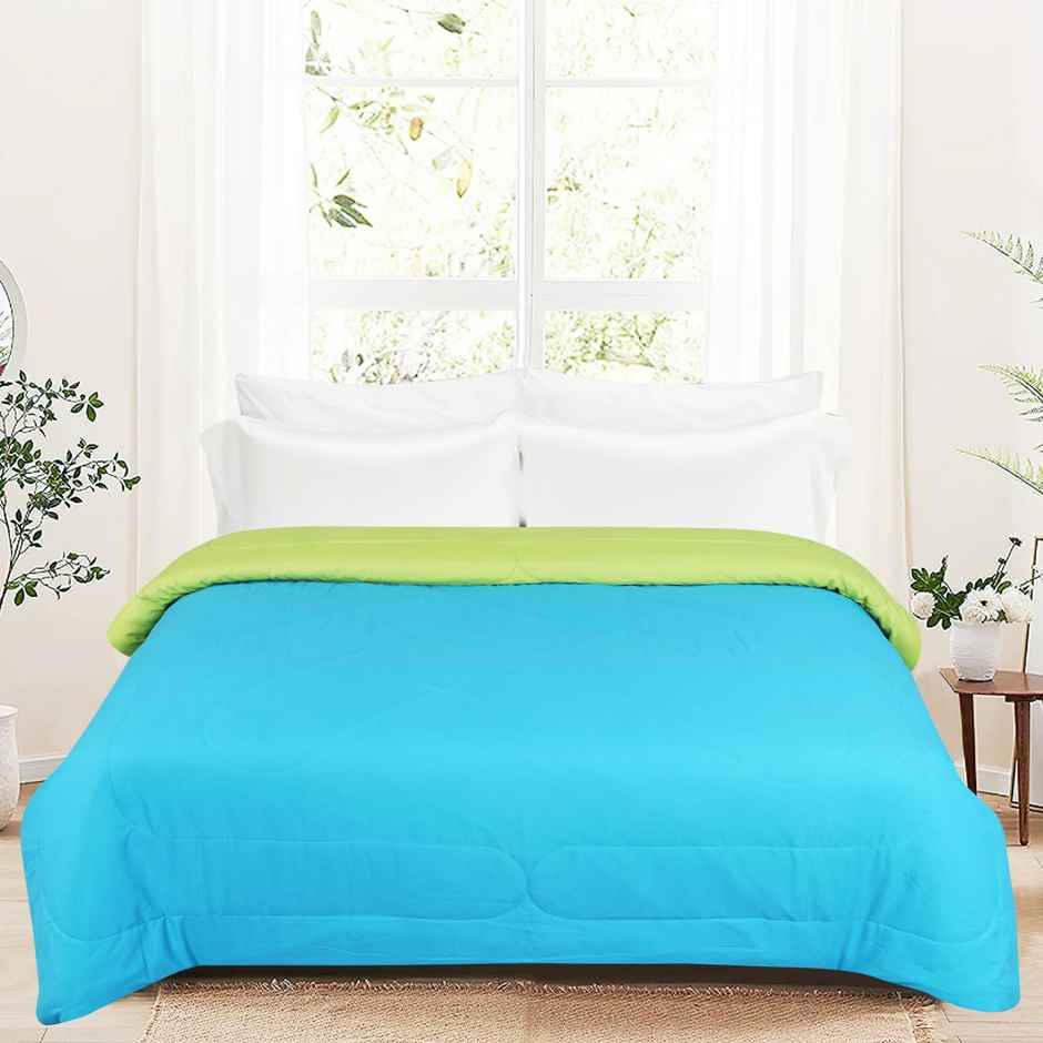 Dream Living Uphar Comforter Solid Reversible Double Bed Cotton Rich Super Soft 220 x 240 cm | Blue & Green