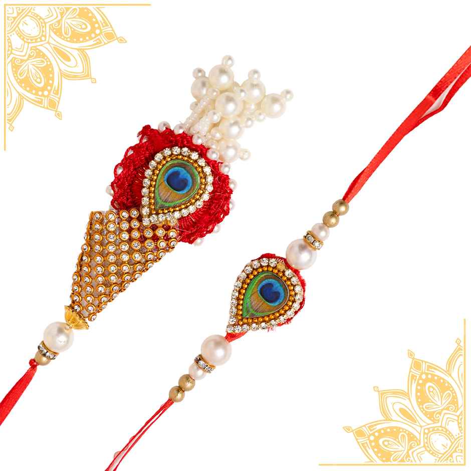 Bhaiya Bhabhi Lumba Rakhi with Roli Chawal (Tied Ribbons) Pack of 2