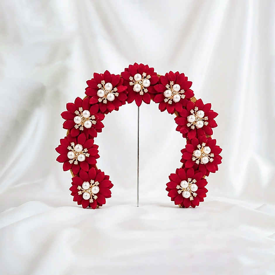Red Flower Arch | Idol & Kalash Backdrop Decor | Medium | Svasti
