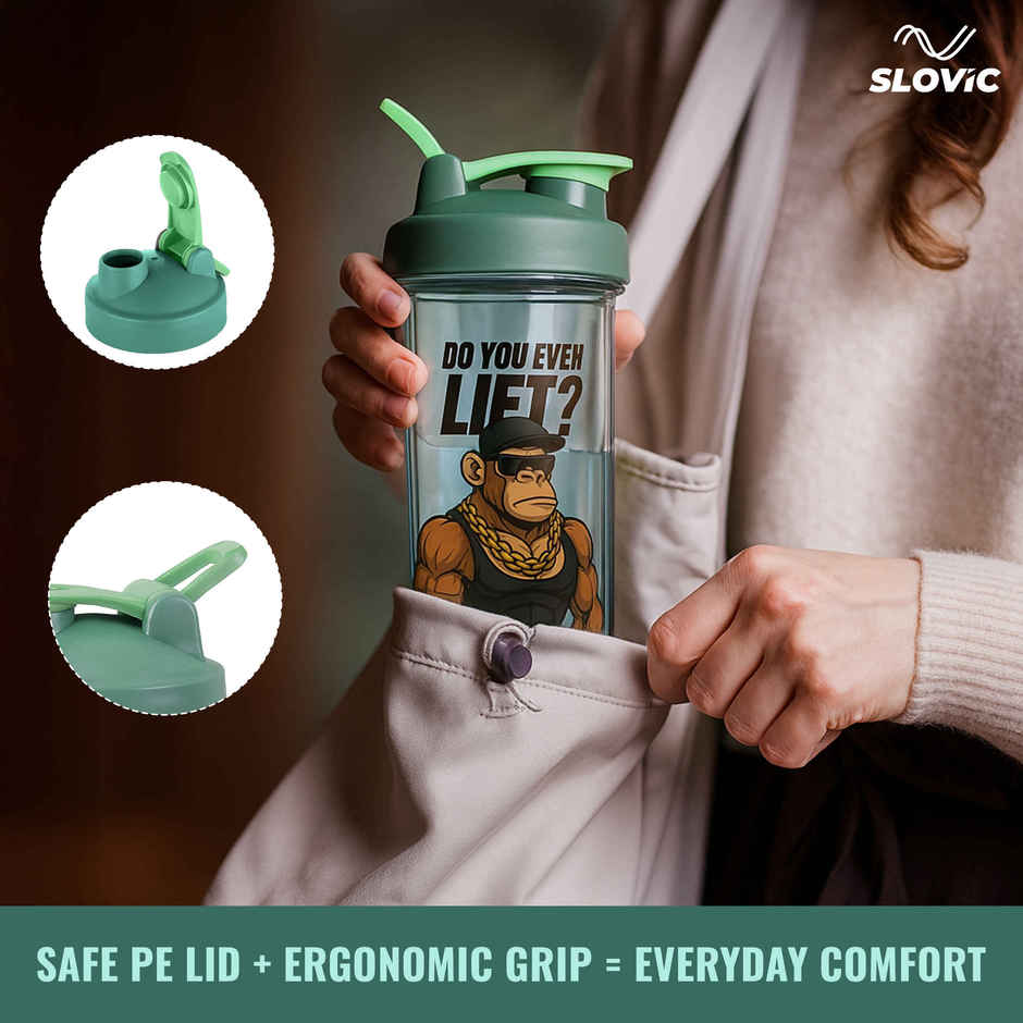 Slovic Monkey Design Leak Proof Shaker Water Bottle for Gym, Home & Office Use