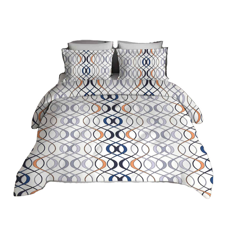 Elegant Weavers Oslo Double Geometric Bedsheet | With 2 Pillow Covers | Blue and White | 91 x 85 in