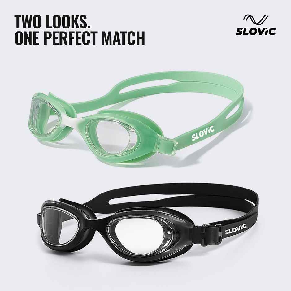 Slovic Anti-Fog Unisex Swimming Goggles with UV Protection & Adjustable Strap - Black