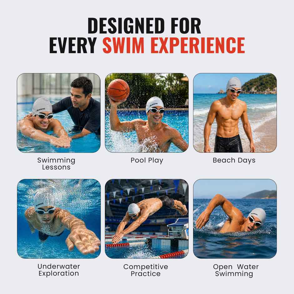 Slovic Swimming Kit with Goggles & Cap - Anti-Fog Comfortable Fit, Leak-Proof Frame - Grey