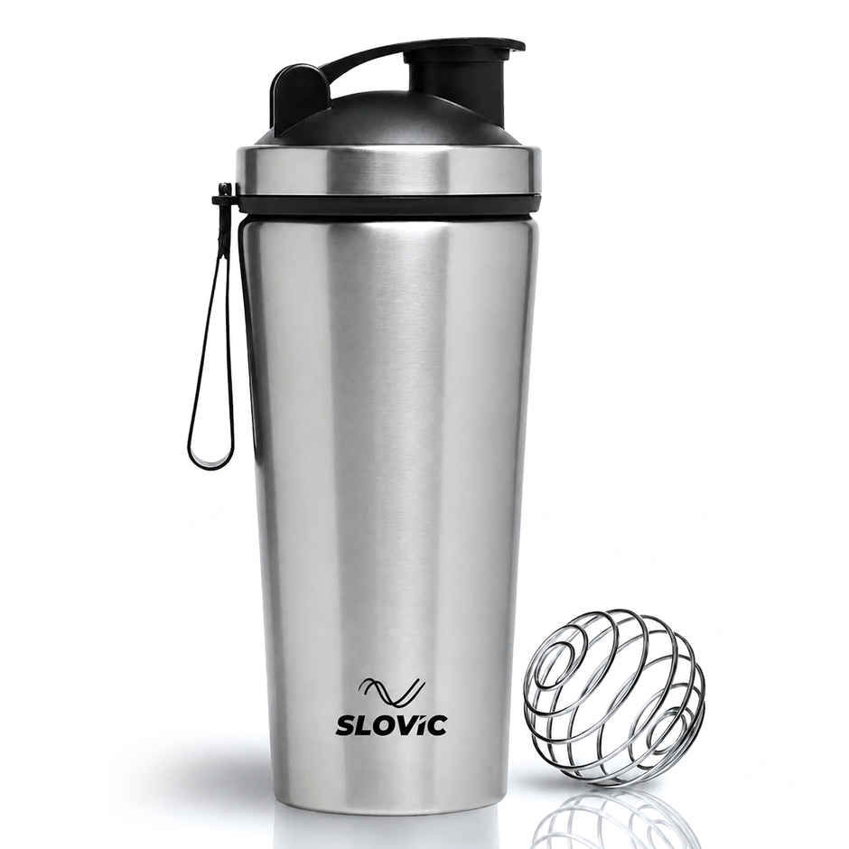 Slovic 750 ml Stainless Steel Shaker Water Bottle with Leakproof Lid & Blender Ball | BPA Free & Leak-Proof