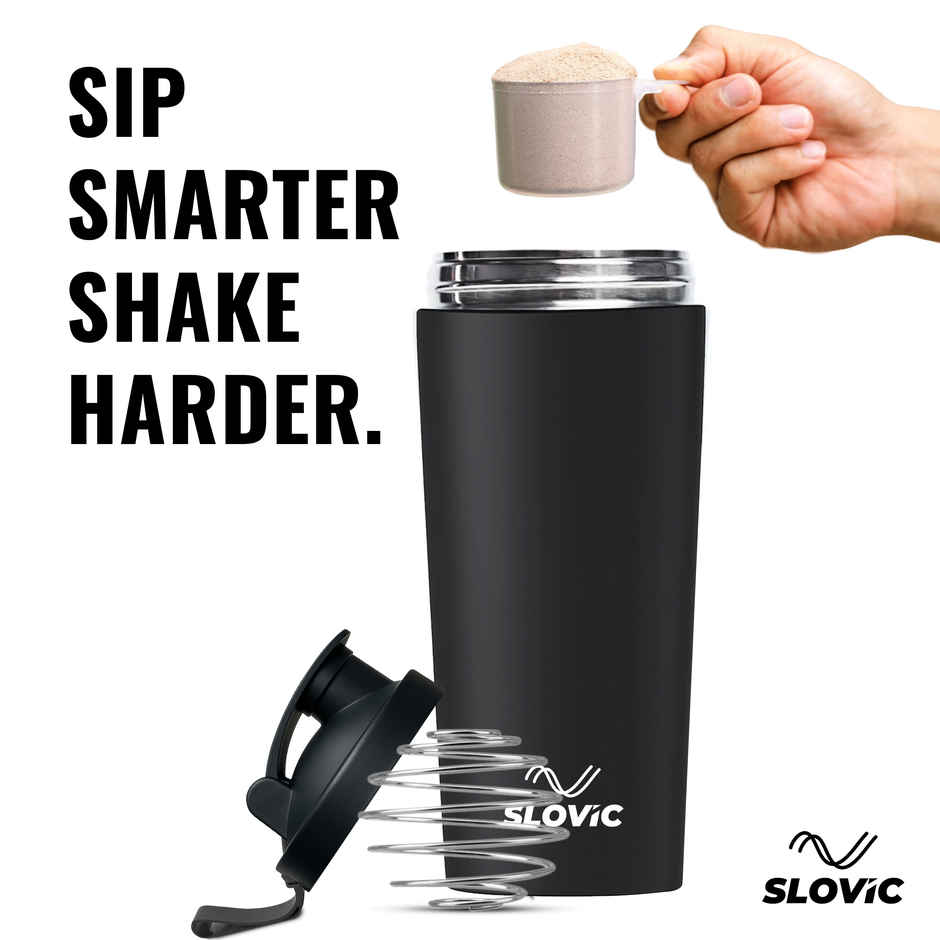 Slovic Black Stainless Steel Shaker for Gym & Daily Use | 750 ml