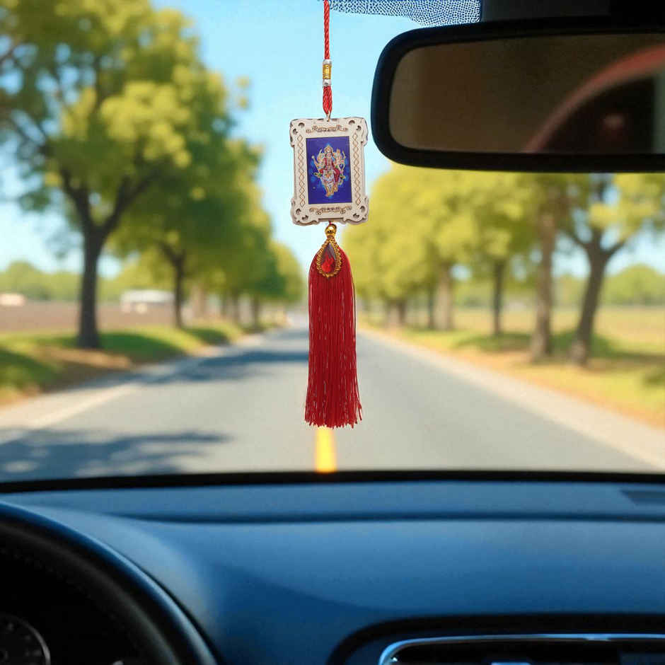 Divine Vibes Square Design Durga Ji Car Hanging Decorative