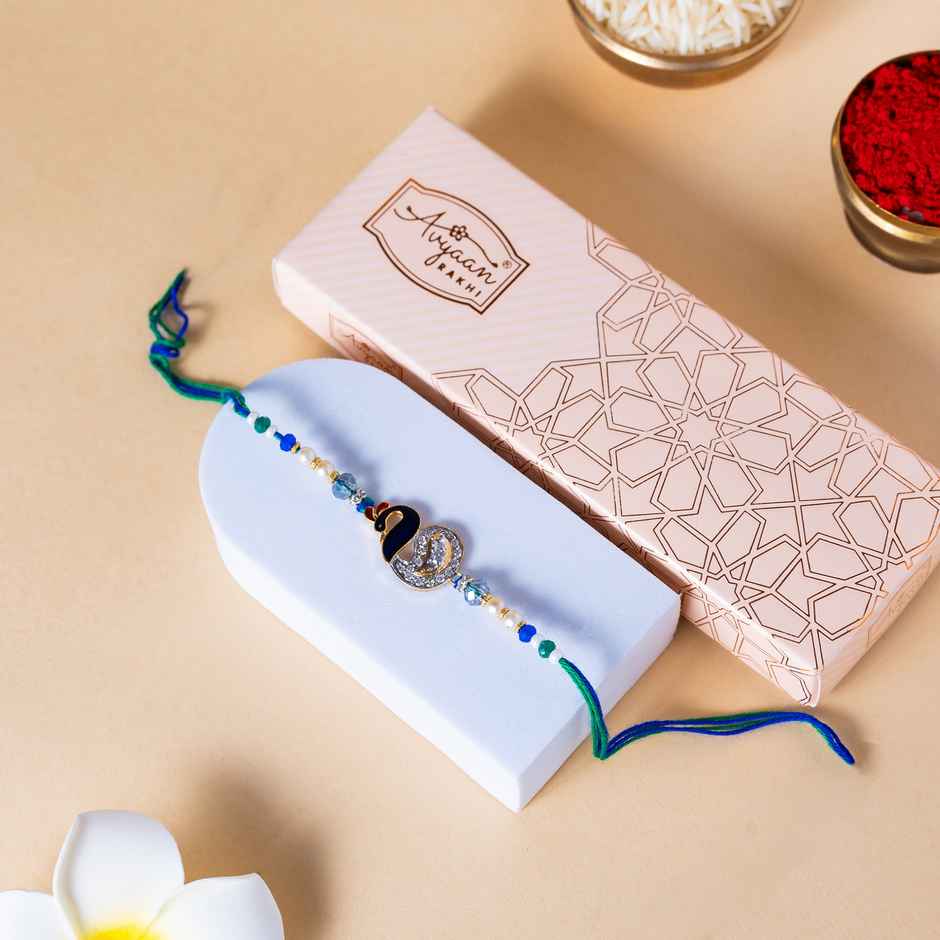 American Diamond Premium A.D. Peacock Rakhi (Avyaan Rakhi) Set of 1