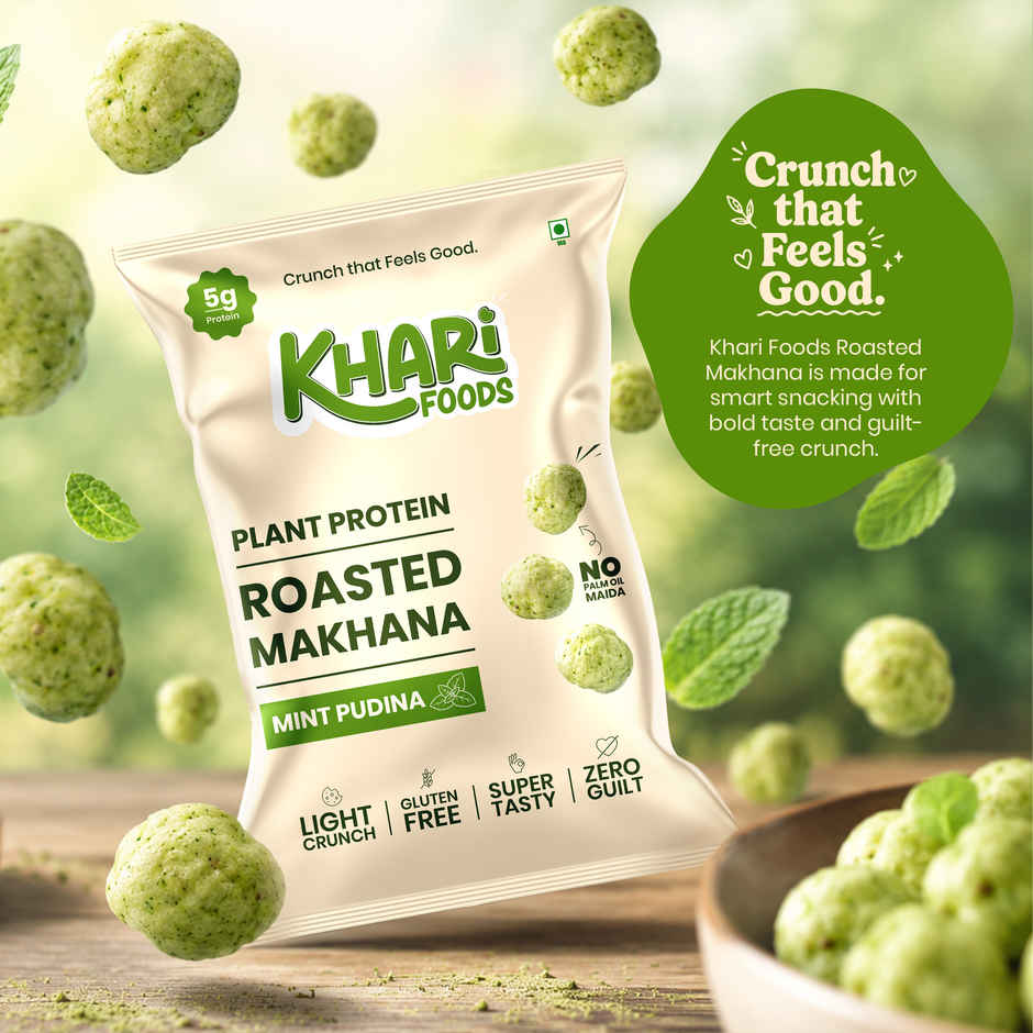Khari Foods Roasted Mint Pudina Makhana | Protein Rich Healthy Dry Fruit Snacks