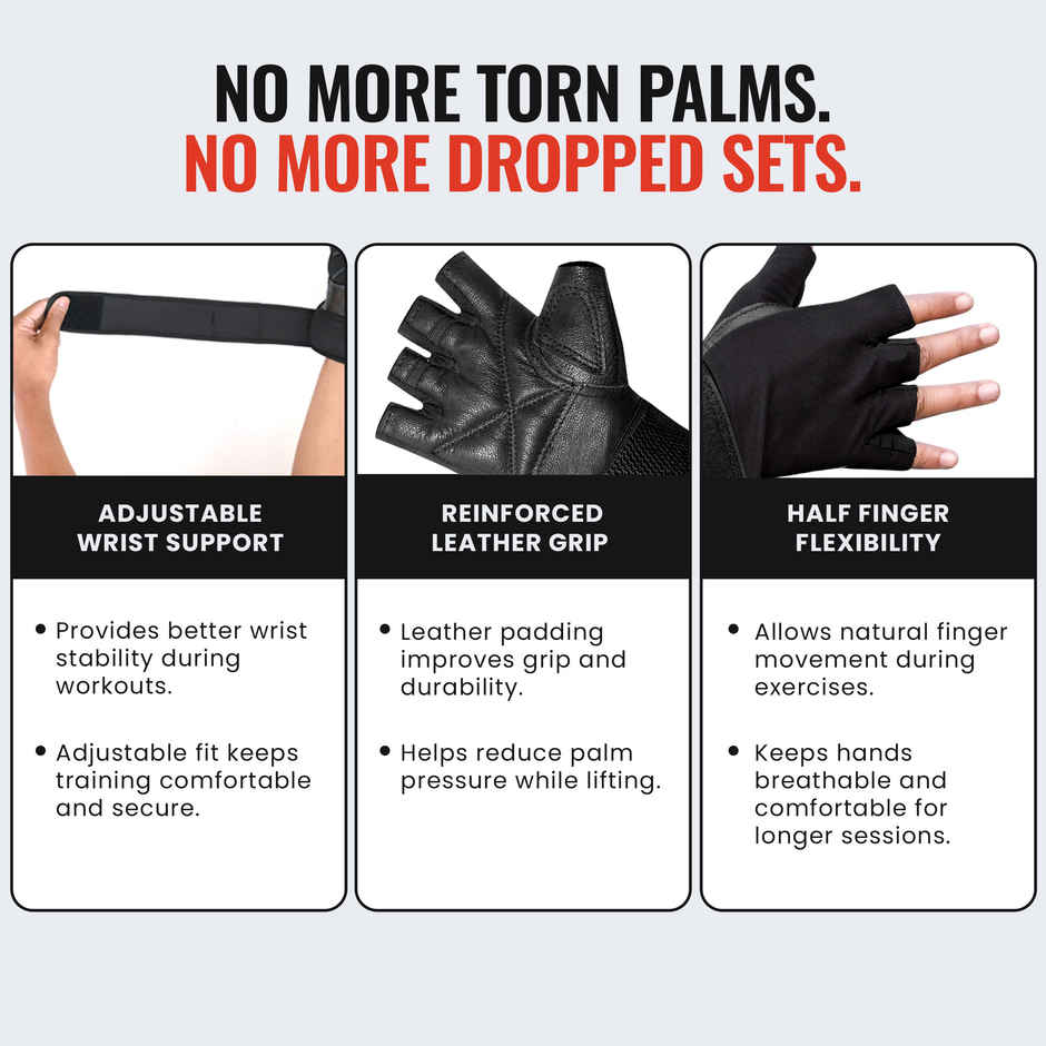 Slovic Leather Gym Gloves with Wrist Support Accessories for Men & Women | M