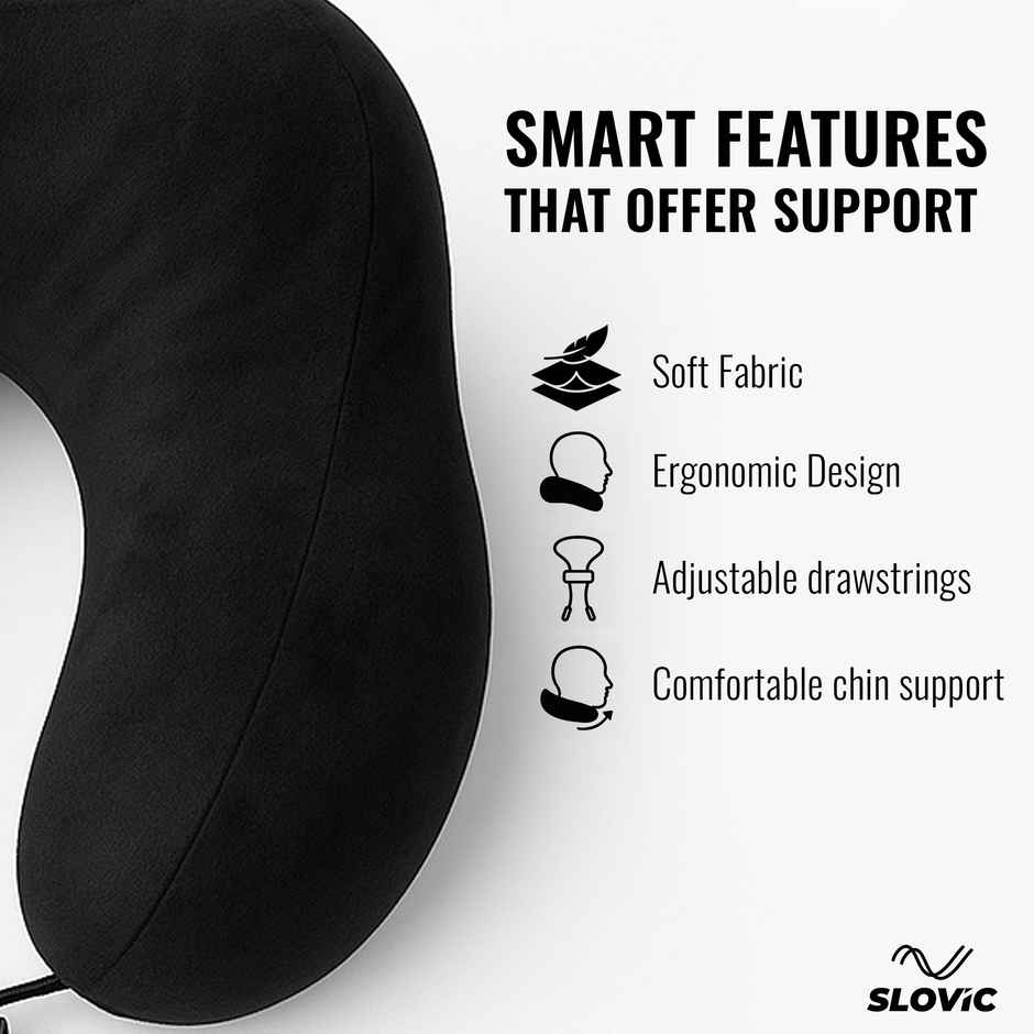 Slovic Neck Pillow with Bag For Travelling, Easy To Carry | Black