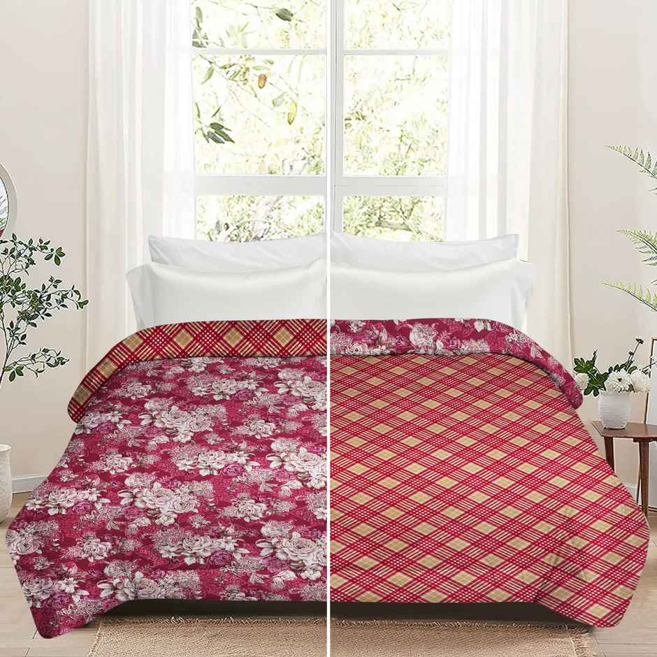 Dream Living Royal Comforter Printed Reversible Double Bed Satin Finish Super Soft 220 x 240 cm | Red & Beige