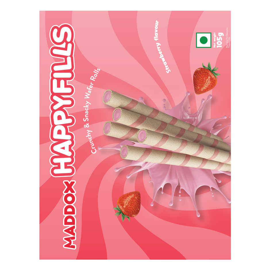 Maddox Happyfills Crunchy & Snacky Wafer Rolls | Strawberry Flavour