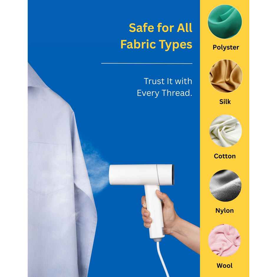 Gharsmith Garment Steamer for Clothes Fast Iron Press, 1300watt, 30 sec Fast Heating, Compact & Foldable, 130ml Water Tank - White