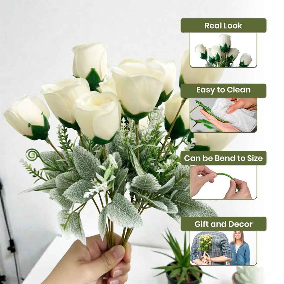 Art Street Artificial White Rose Flower Bunch | Bouquet Home Decoration