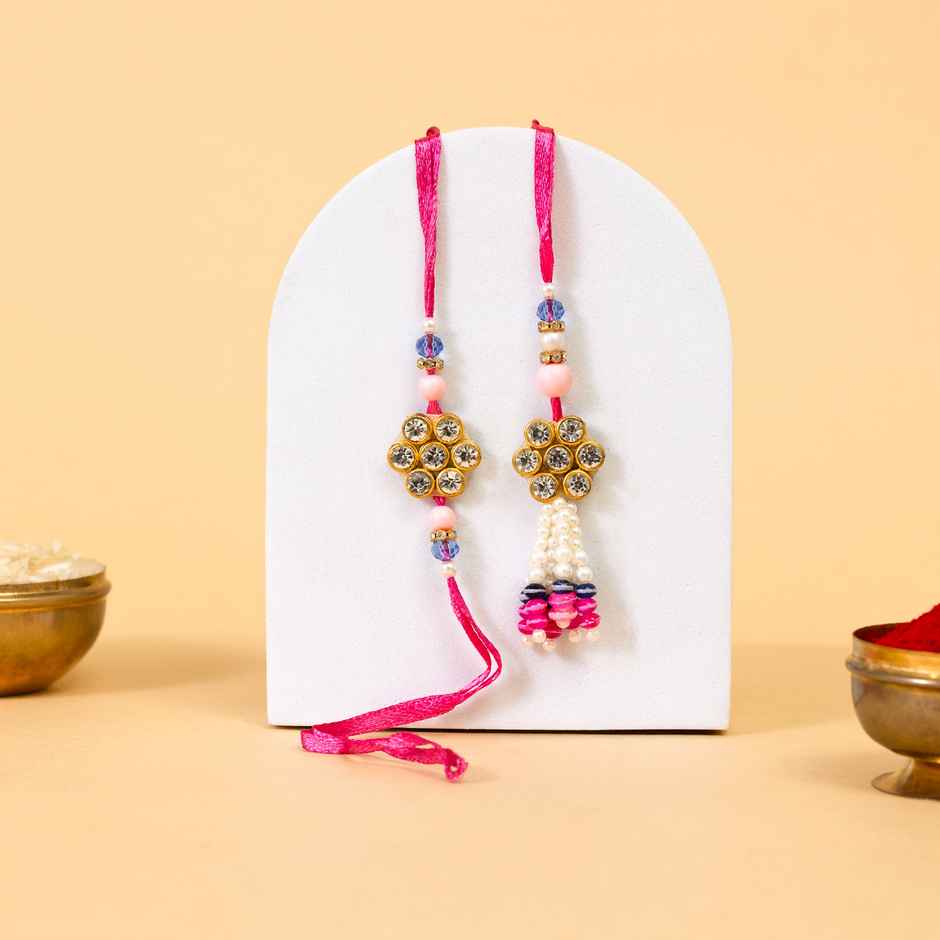 Bandhan Desinger Unique Minimalistic Pink Rakhi Lumba Set For Brother And Bhabhi (1pc) & Avyaan Rakhi - Men'S Single - Abstract (1pc) Combo