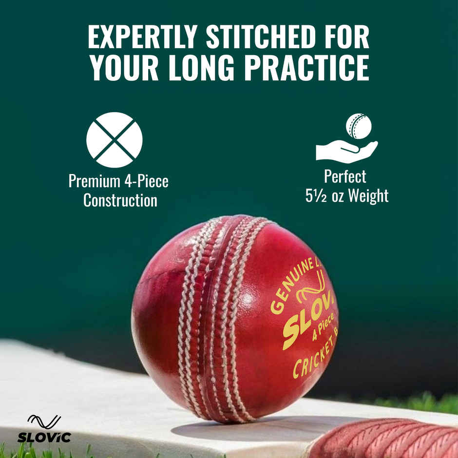 Slovic Leather Cricket Ball | Ideal for Cricket Practice Session & Outdoor Games | Red