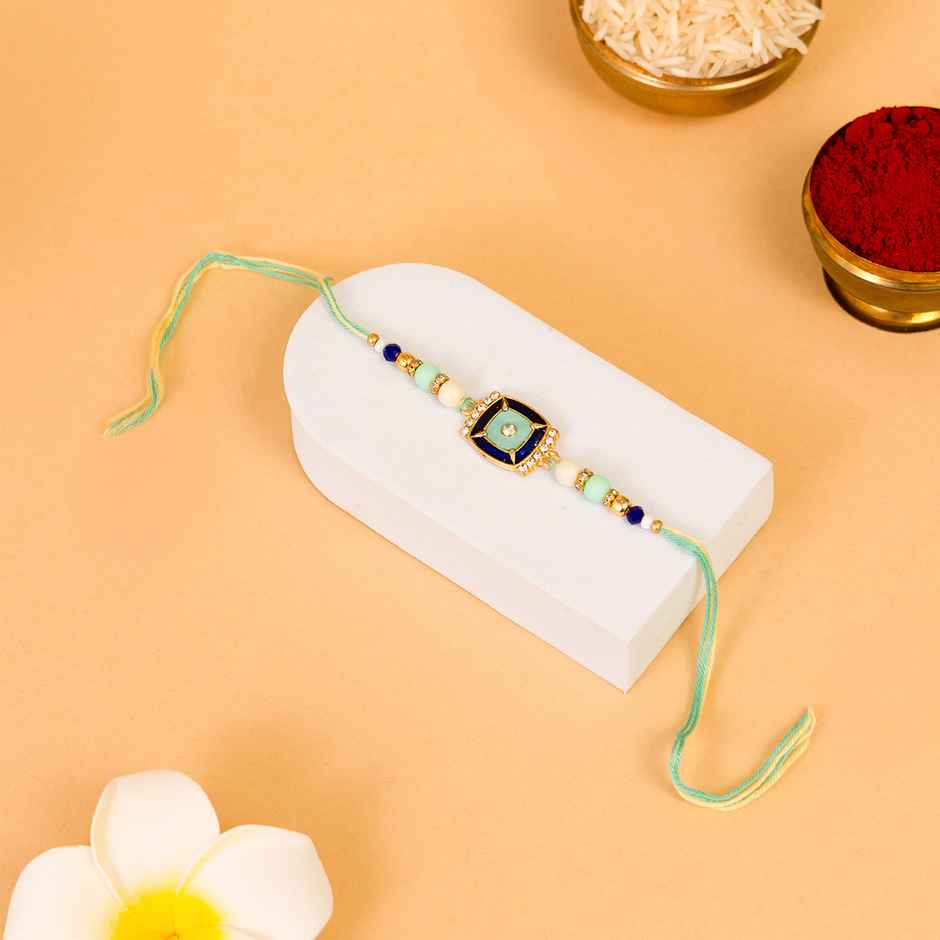 Bandhan Desinger Unique Minimalistic Pink Rakhi Lumba Set For Brother And Bhabhi (1pc) & Avyaan Rakhi - Men'S Single - Abstract (1pc) Combo