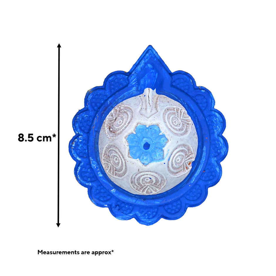 Evil-Eye Decorative Diya | Designer Clay Diya | Pack Of 4 | Blue & White | Tota